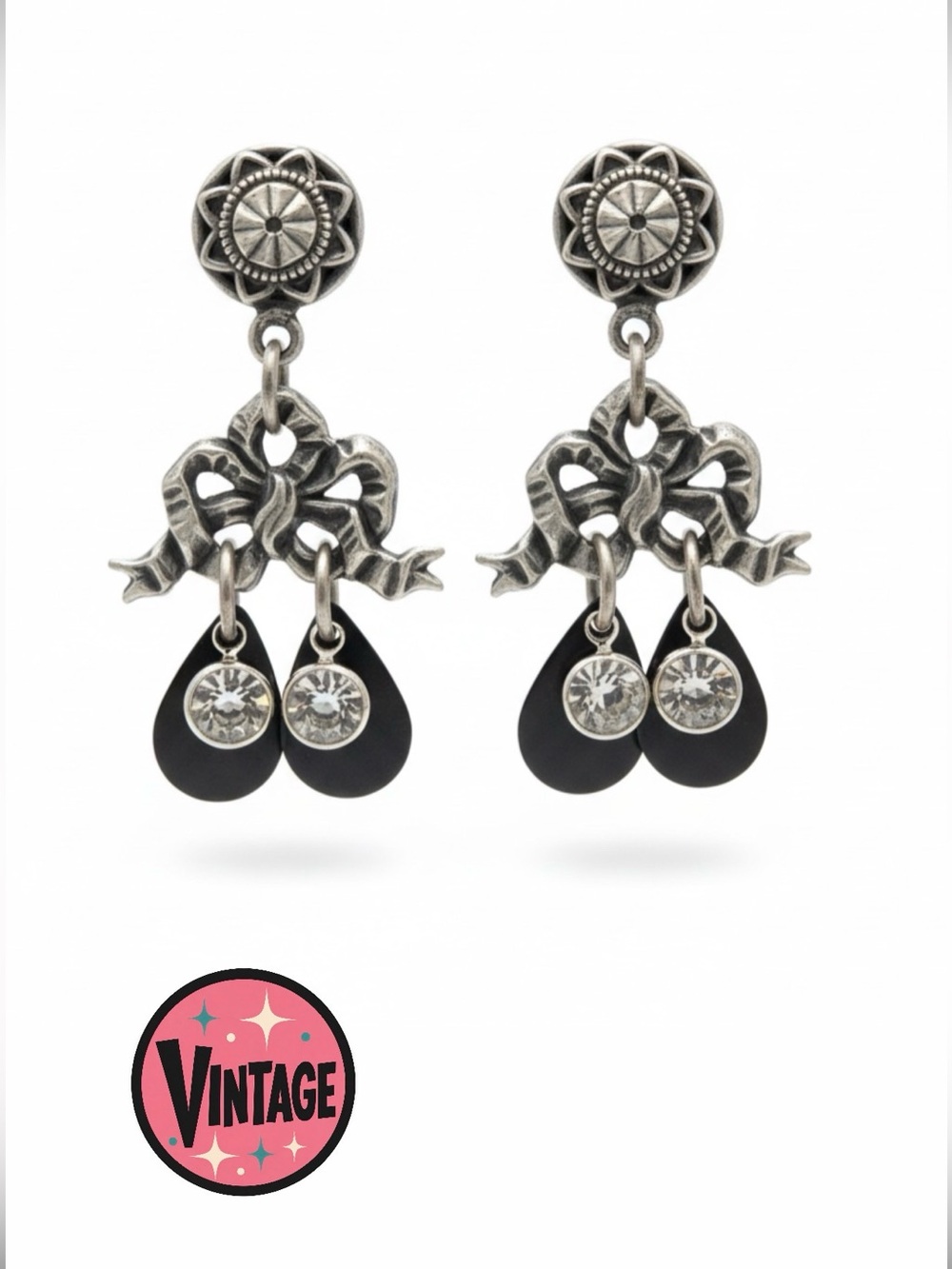 VTG John Michael Richardson Temple by Moonlight Bow Dangle Earrings